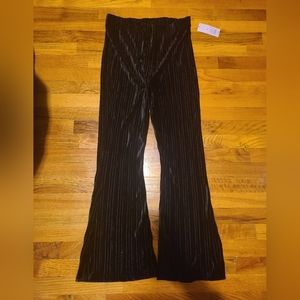Black velvet ribbed flare pant